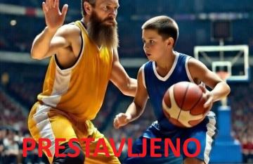 Igralca igrata košarko v dvorani