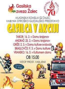 Vabilo na otroško gledališko predstavo "Gasilca v akciji"